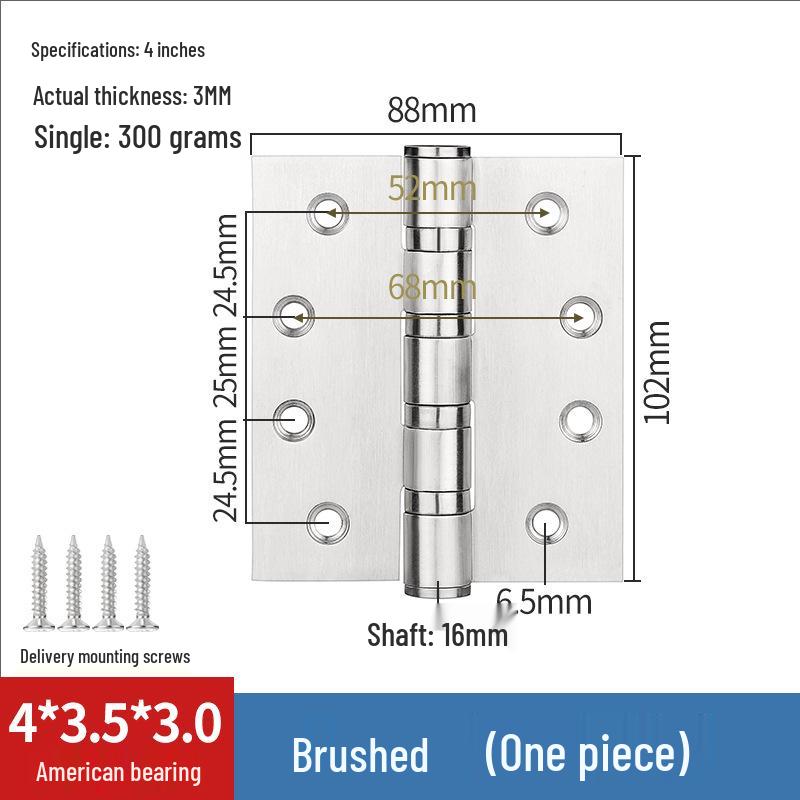 304 Stainless Steel American-Style Widened Hinge for Wood, Metal, and Fire Doors