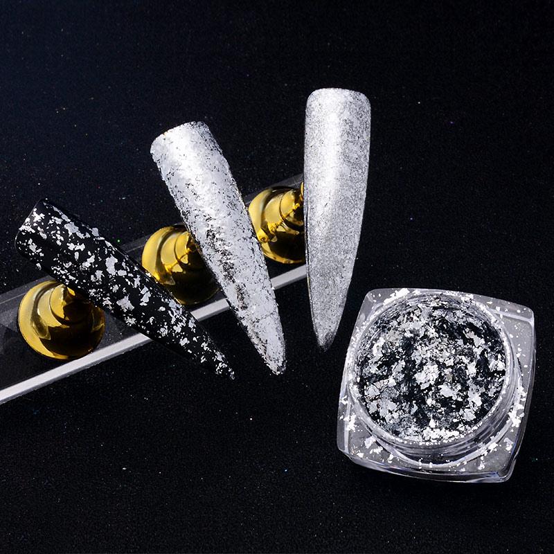 

Золото, серебро, зеркальный блестящий порошок, нерегулярные блестки из алюминиевой фольги, хромированный пигмент, блестки для ногтей