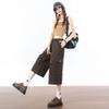 Fashion Summer Back Elastic Waist Brown Cropped Capri Cargo Wide Leg Pants For Women Trendy Versatile Loose Straight Slimming Daily Trousers