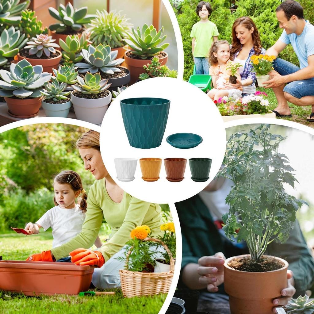 Indoor Flower Pots 5 Pieces Planter With Drainage Hole & Saucer Patio Plant Pot For Indoor Outdoor Patio Window Garden Balcony
