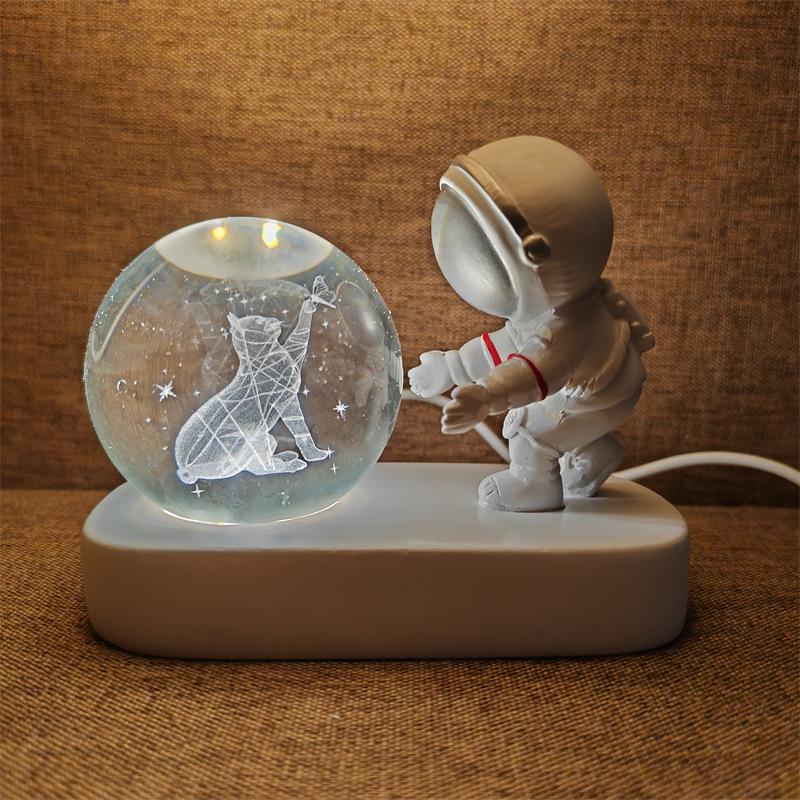 Astronaut Creativ 3D Minge de Cristal Led Lumină de noapte pentru Dormitor Copii Planetă Spațiu Lampă Sistem Solar USB Cadou de Crăciun pentru copii