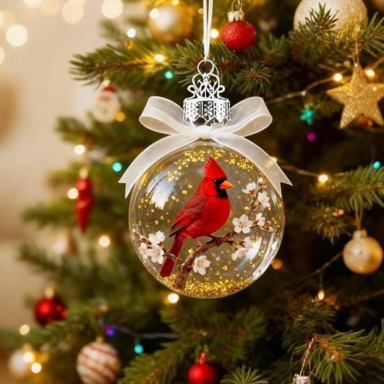 Nature Bird Faux Crystal Glass Ornament Handmade 3D Bird Clear Plastic Christmas Ball Ornament Holiday Decor