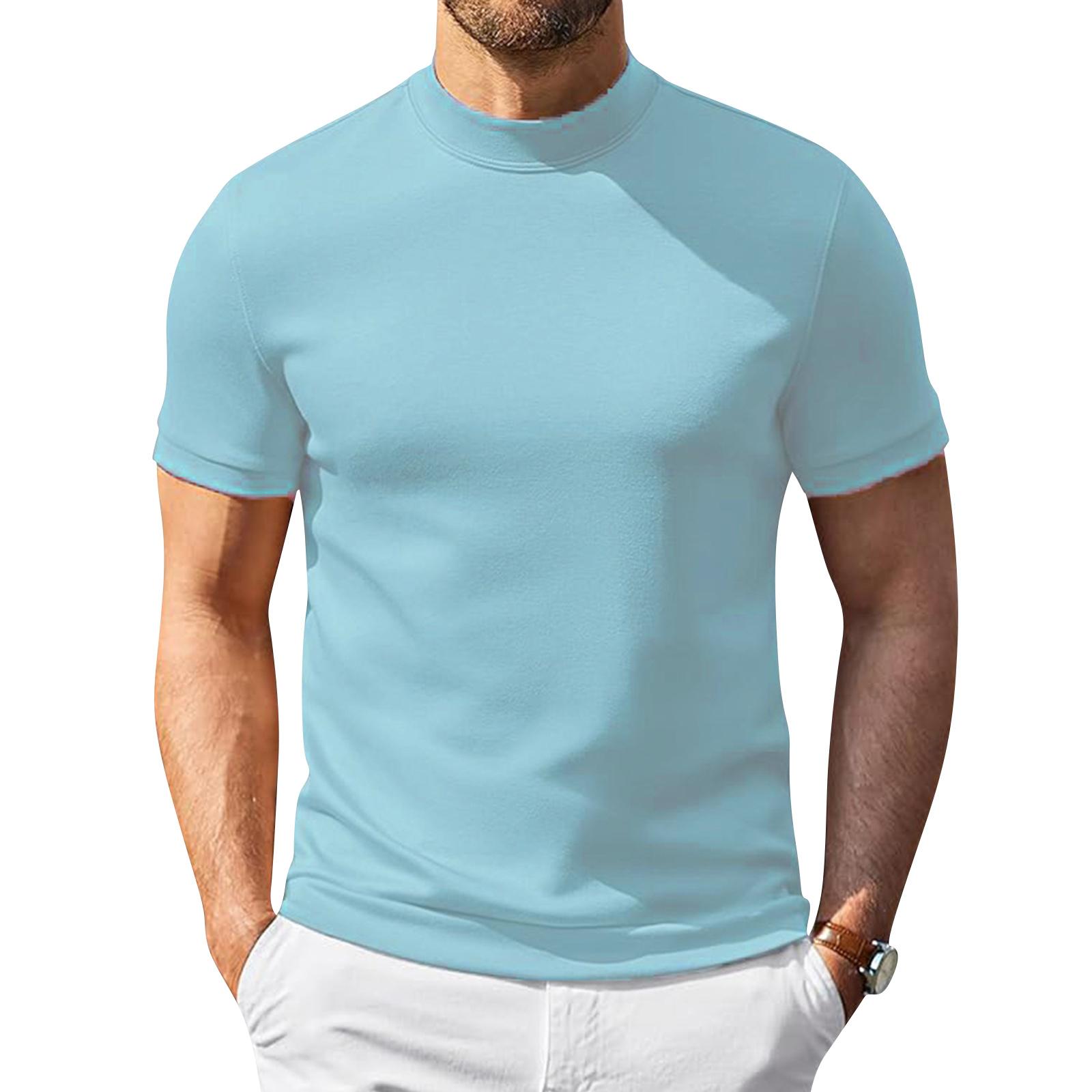 Herren Kurzarm T-Shirt mit Stehkragen Leicht Atmungsaktiv Stretch Basis-Top für den Alltag Freizeit Sportlich XL himmelblaue