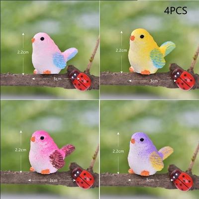 4PCS Cute Cartoon Bird Ornaments Horticultural Plant Animal Resin Handicraft Birds Models DIY Wedding Home Garden Decoration