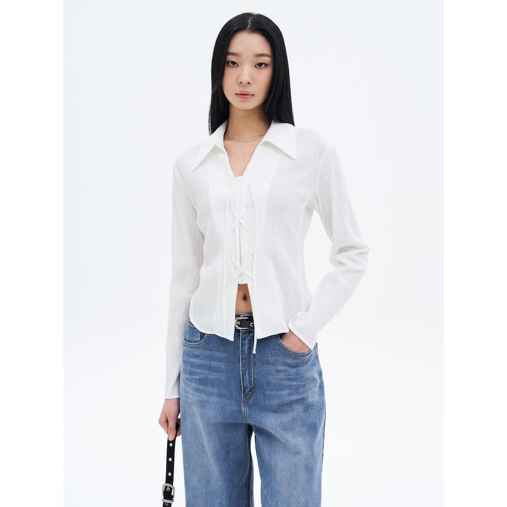 8Seconds Lace-Up Long Sleeve Shirt White White/S
