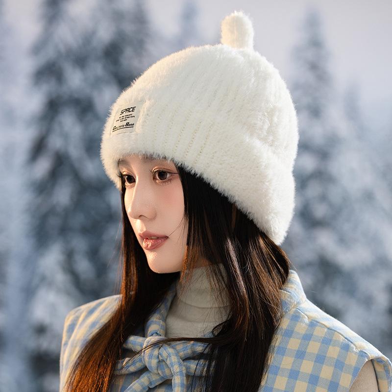 Winter Windproof Wool Hat Women's Casual Warm Plush Hat Outdoor Windproof Ear Protection Pullover Hat