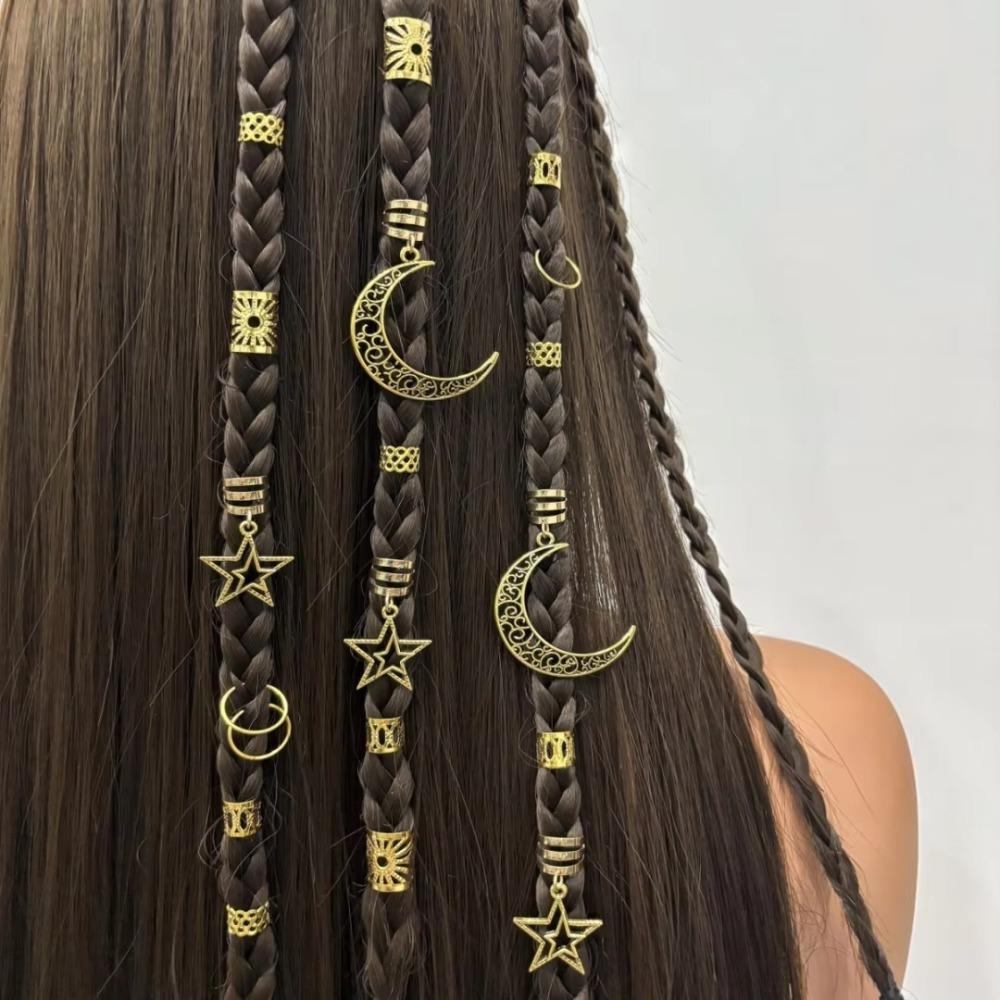 45Pcs/Set Metal Cutout Dreadlock Hair Rings Boho Hair Braid Accessories  For Girls Women