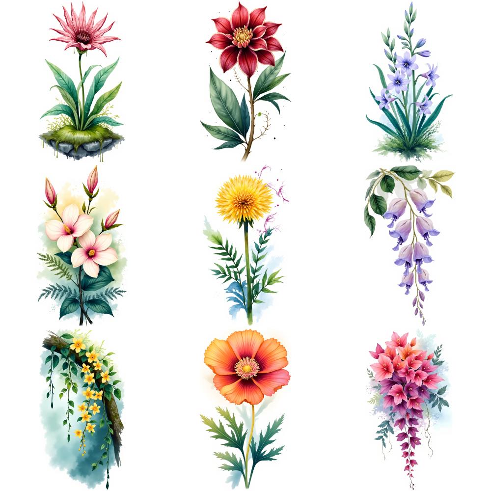 9 Sheets Temporary Tattoos for Men Women Colorful Flower Plant Fake Tattoos Waterproof Body Art Arm Disposable Tattoo Stickers