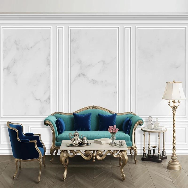 Carta da Parati Murale 3D Personalizzata Stile Europeo Motivo Marmo Bianco Affresco Soggiorno Divano Sfondo TV Carta da Parati Fotografica Per Camera da Letto
