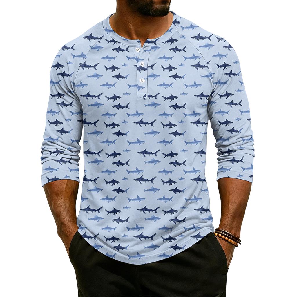 Herren-Raglan-Top mit 3/4-Ärmeln und kontrastfarbener Knopfleiste