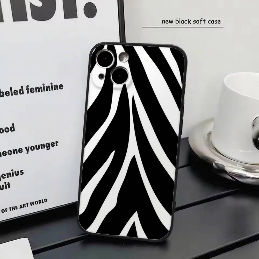 Milk Cow Zebra Strip For iPhone 13,17,11,12,16,14,15,Plus,Pro Max Soft Silicone Black Phone Case