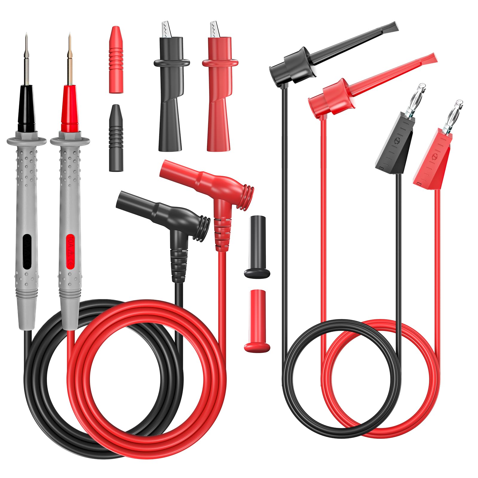 

Cleqee Multimeter Test Lead Kit with Alligator Clips Stackable Banana Plugs Mini Grabber Test Hook Cable Set for Electrical Testing 1000V 10A