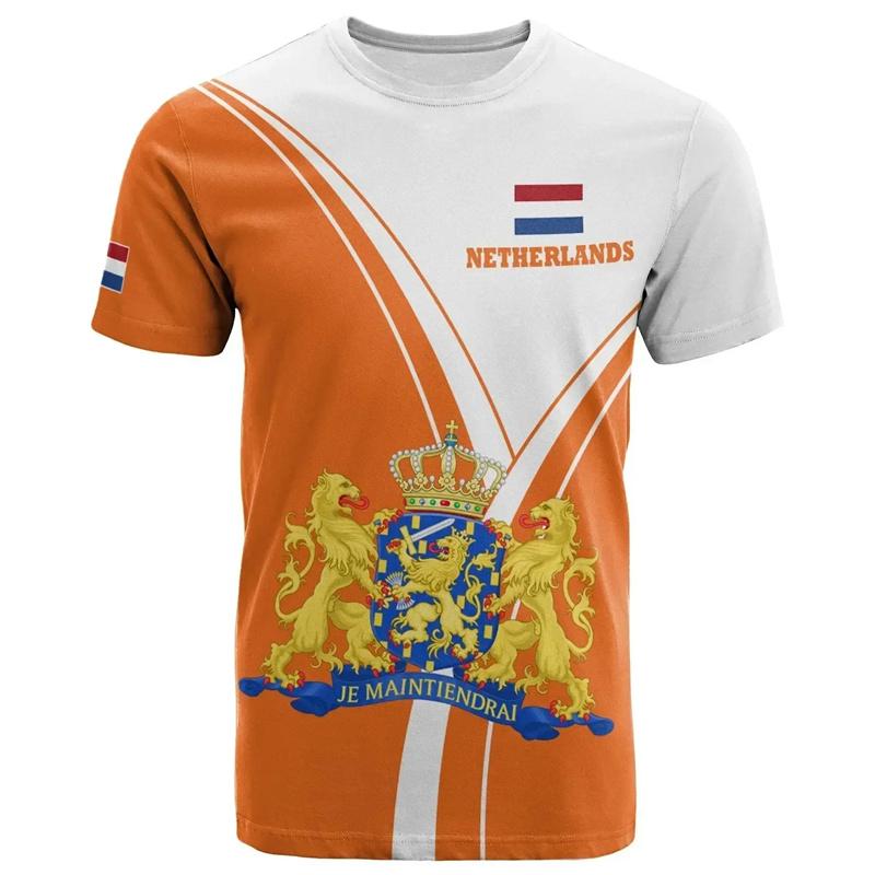 Niederlande Nationales Wappen Herren T-Shirt Heißer Verkauf 3D Gedruckt Sommer Holland Kurzarm Mode Fußball Sport Niederländische T-Shirts