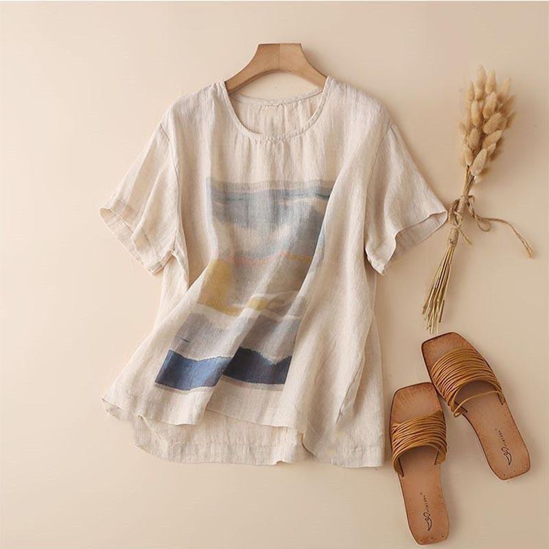 Cotton T-shirt for Women Summer Large Size Soft Loose Printed Casual Comfortable Pullover T-shirt Top