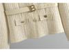 Women's Spring & Autumn High-End Knit Suit Set with Slimming Collar Coat & Hip Wrap Skirt