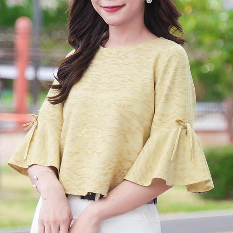 

ZANZEA Женская повседневная блузка с круглым вырезом, рукавами 3/4-клеш, свободного кроя, с принтом 2XL хаки