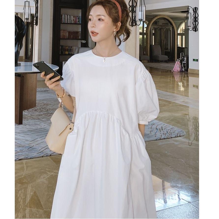 26 new Korean version ins loose casual and thin long white pendulum a word fairy pure desire dress female summer