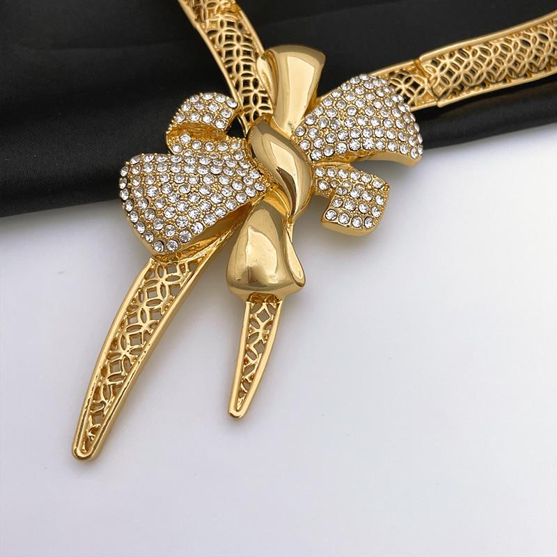 Italy 18k Gold Plated Women Zircon Set Classic Design Bowknot Necklace Earring Bracelet And Ring 4PCS Set Zircon Wedding Party