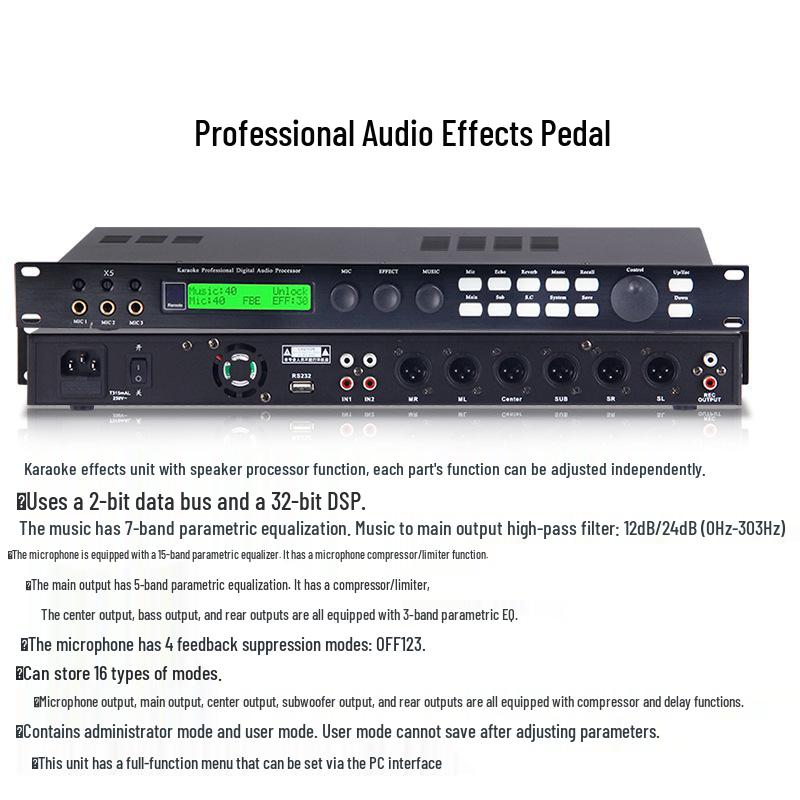 Professional KTV Karaoke DSP Reverb Audio Processor with Anti-Howling