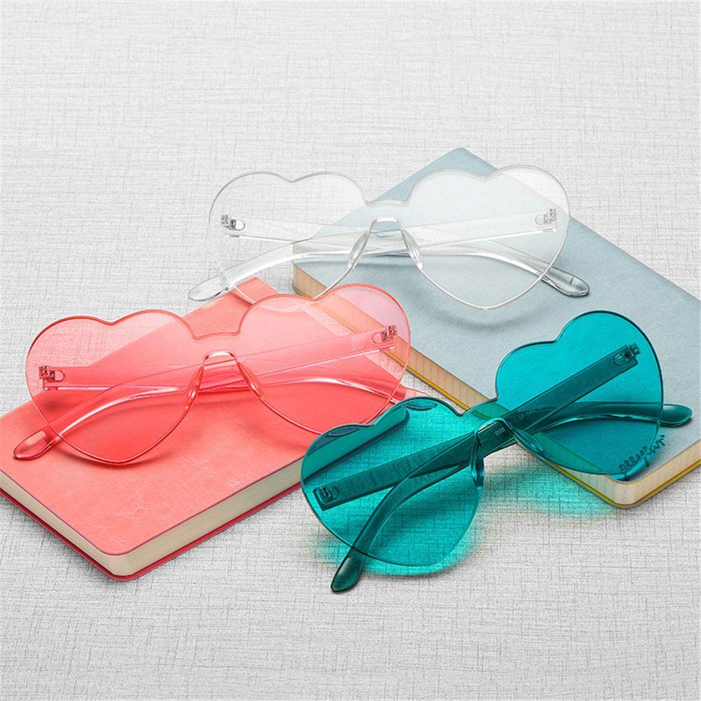 High Quality Costume Trendy Transparent Candy Color Rim-Free Heart Sunglasses Sunglasses for Female Heart Spectacles
