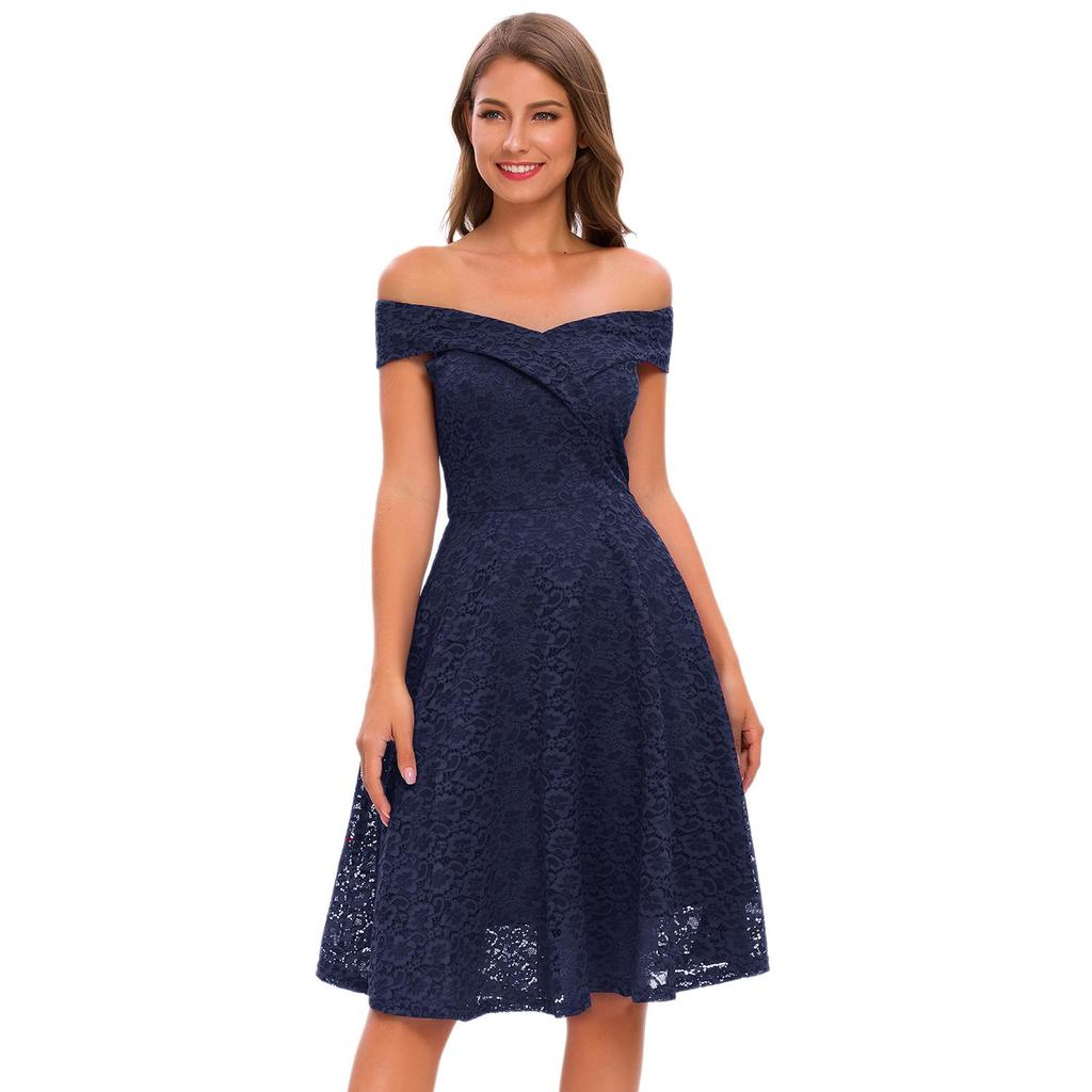 Ελαφί Γυναικείο Κρουαζέ Μπροστά Εκτός Ώμου Μπαρντό Φλοράλ Δαντέλα Skater Μίντι Φόρεμα Χορού Κοκτέιλ Φόρεμα για Επίσημο Πάρτι Παράνυφος Καλεσμένη Γάμου Περίσταση Σύνολο