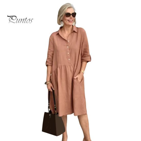 Dámské klopové áčkové šaty Vintage jednobarevné kapsy Midi šaty Volné ležérní letní šaty s krátkým rukávem košilové šaty na párty cestování pláž domov práce víkendy