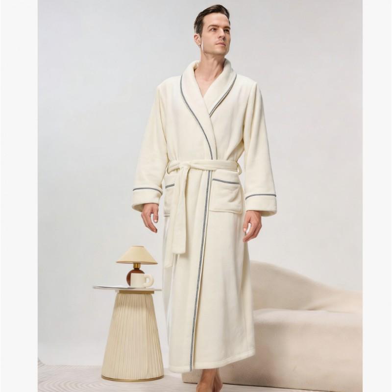 Unisex Flanel Bornoz Erkek Kadın Kalın Sıcak Pijama Bornozu Kışlık Ev Kullanımı