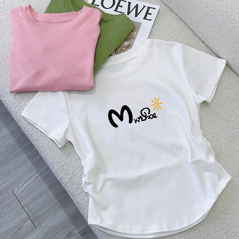 Women's Pure Cotton Short Sleeve T-shirt, 2025 Summer Korean Style Slimming Fashion Top