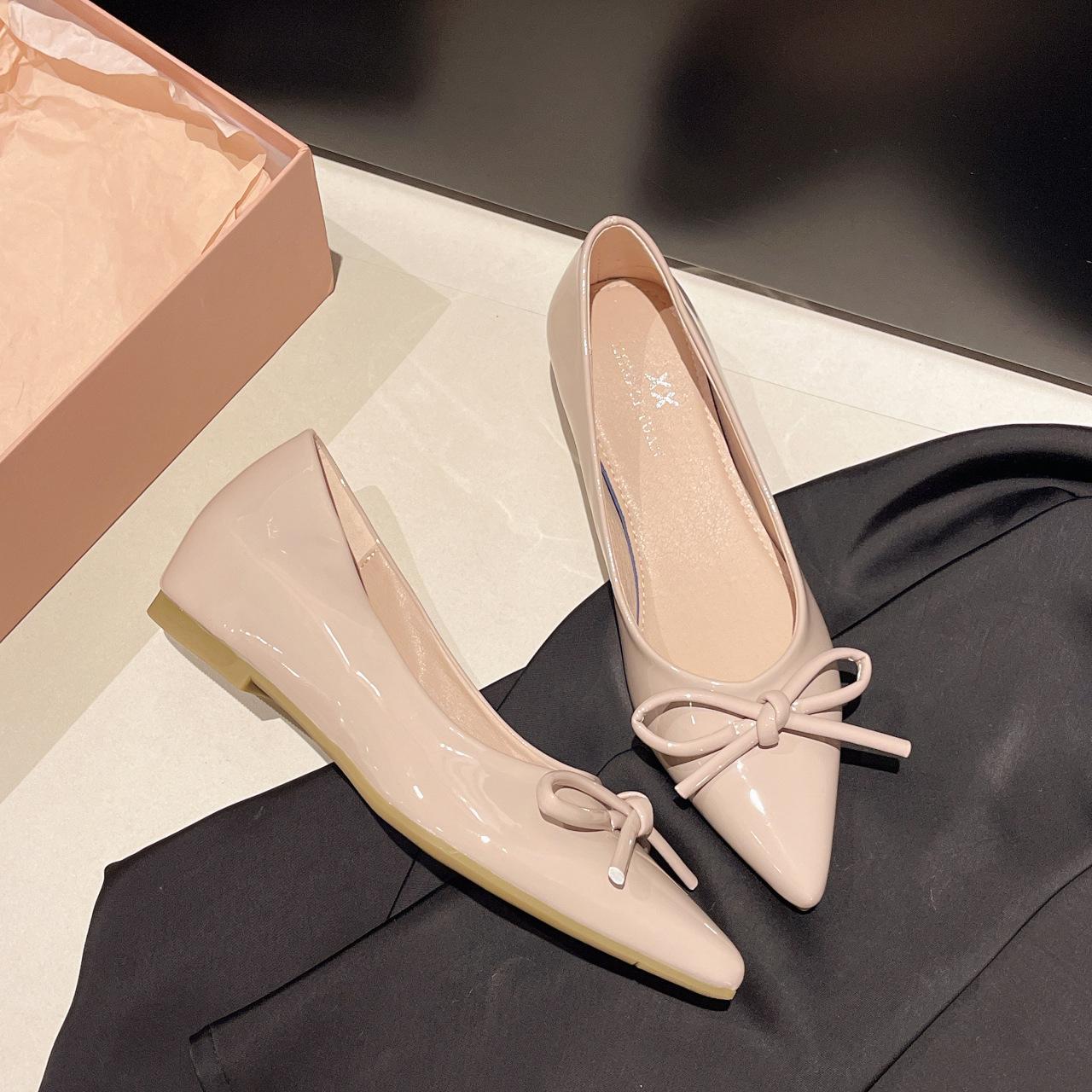 

Летние туфли-лодочки с острым носком, бантом, нишевые, с мягким характером, универсальные, на плоском каблуке, модные 36 розовый