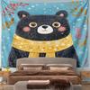 Black Bear with Yellow Floral Scarf Pattern Wall Hanging Tapestry Decorative Tapestry Home Decor for Bedroom and Living Room