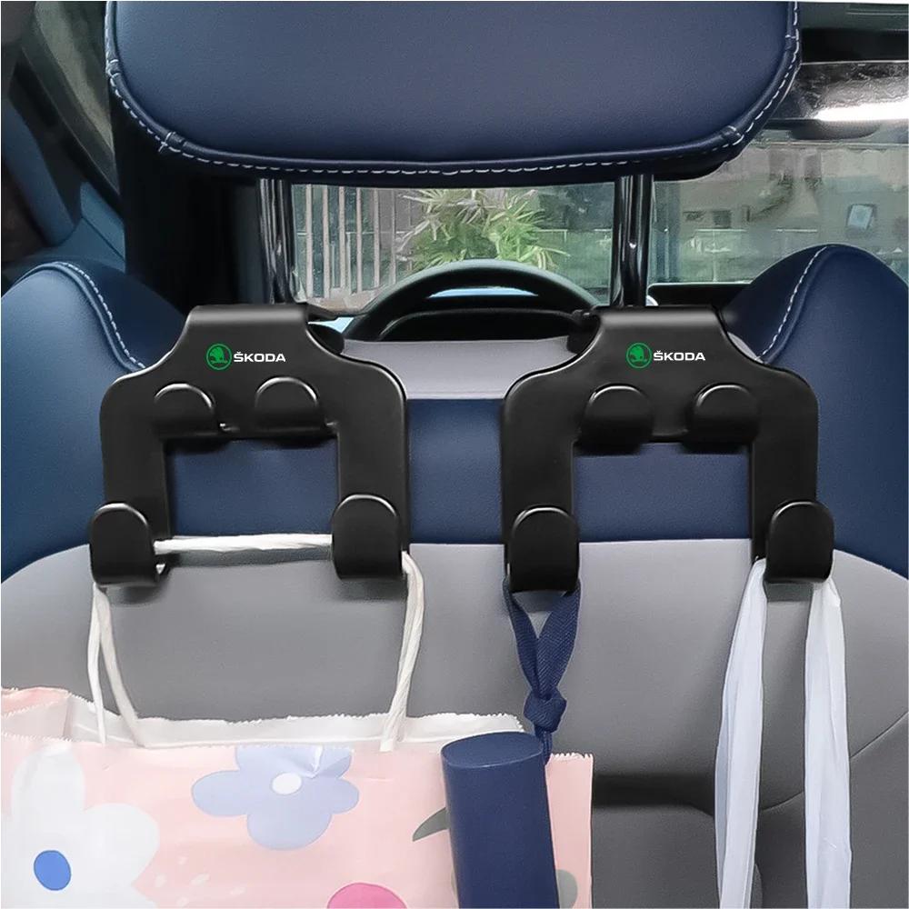 HLLQ9 Double Head Hooks Car Rear Seat Headrest Hanger Hook For Skoda Fabia Superb Yeti Mk3 A4 A6 A7 Octavia 3 Kodiaq Rapid Accessories