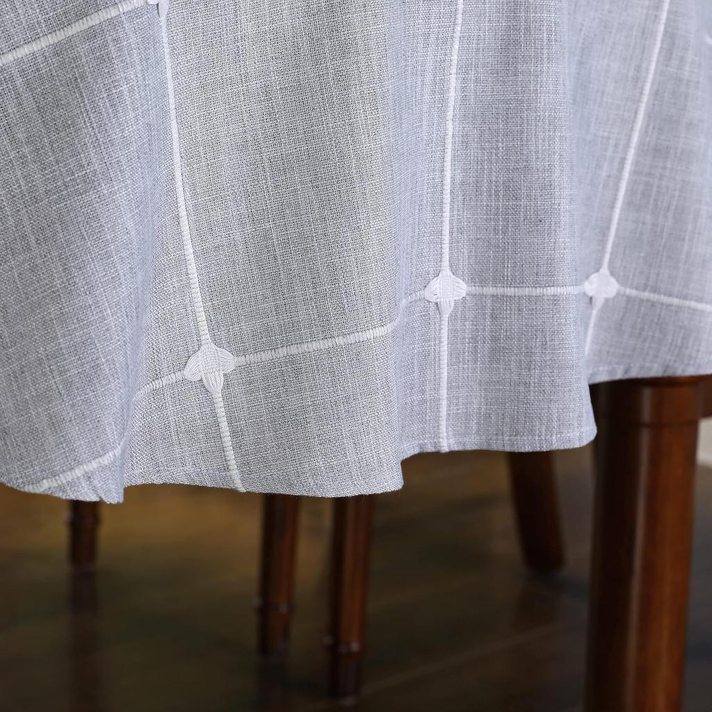 Lattice Oval Tablecloth Rustic Embroidery Cotton Linen Fabric Grey Checkered Table Cover Tablecloths for Kitchen Dining Party Tabletop Decoration 60