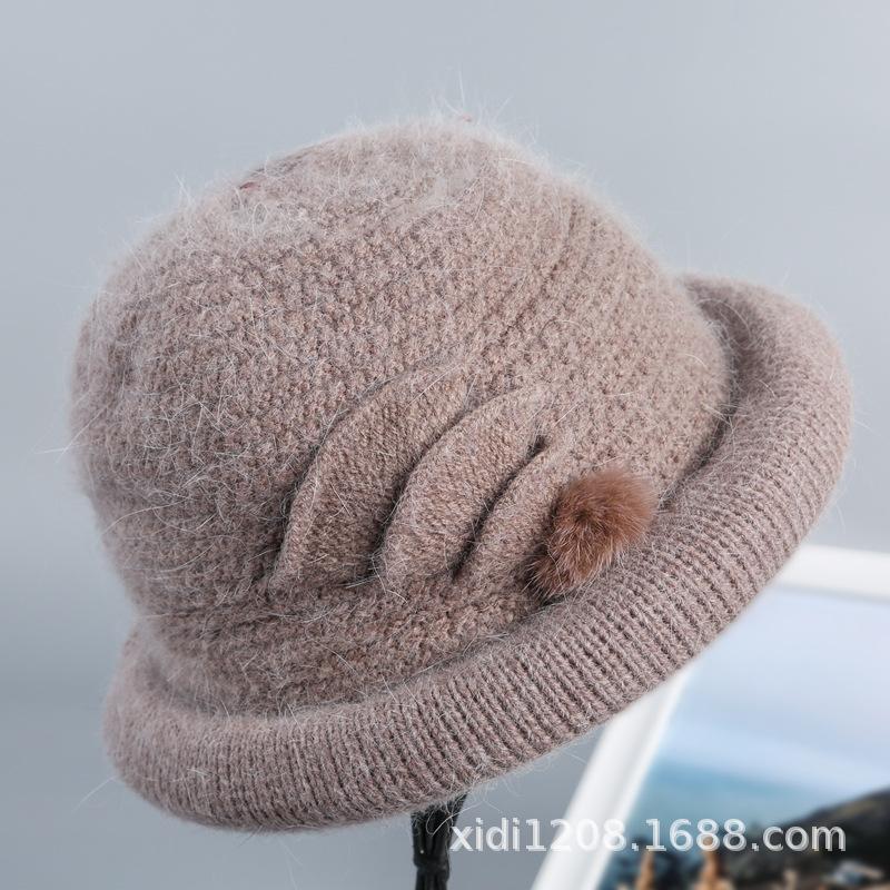 

Осенние и зимние шапки женские вязаные шапки-ведра шапки из кроличьего пуха шерстяные шапки зимние шапки M（56-58cm）