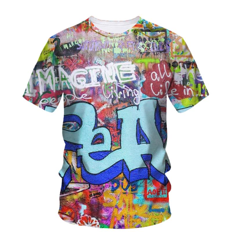 

Уличная одежда Художественные футболки с граффити 3D-печать Круглый вырез Короткий рукав Летние Удобные Хип-хоп Мужские футболки 5XL