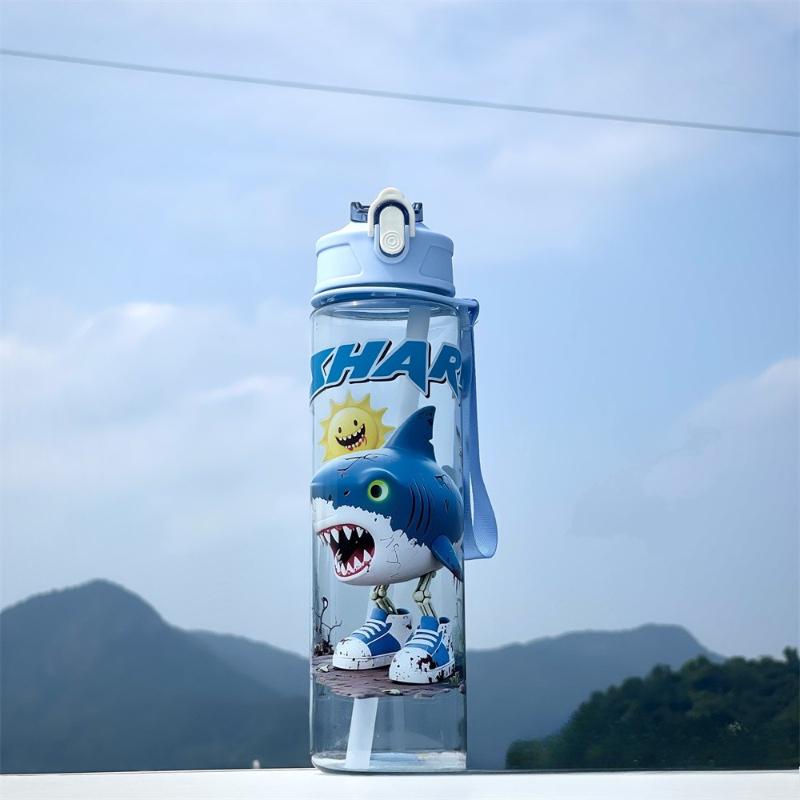 750ml Cartoon Straw Cup Water Cup Leak-proof Convenient To Carry Suitable For Sports Outdoors Gym Large Capacity Cute Plastic Water Cup