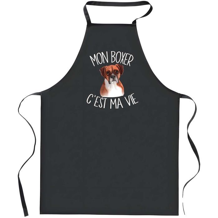 Tablier de cuisine - Boxer - Noir - Motif breton - Coton résistant, impression France