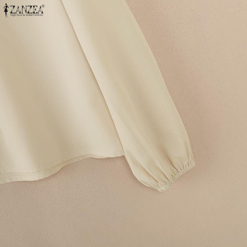 ZANZEA Chemisier décontracté à manches longues et col rond pour femme, couleur unie
