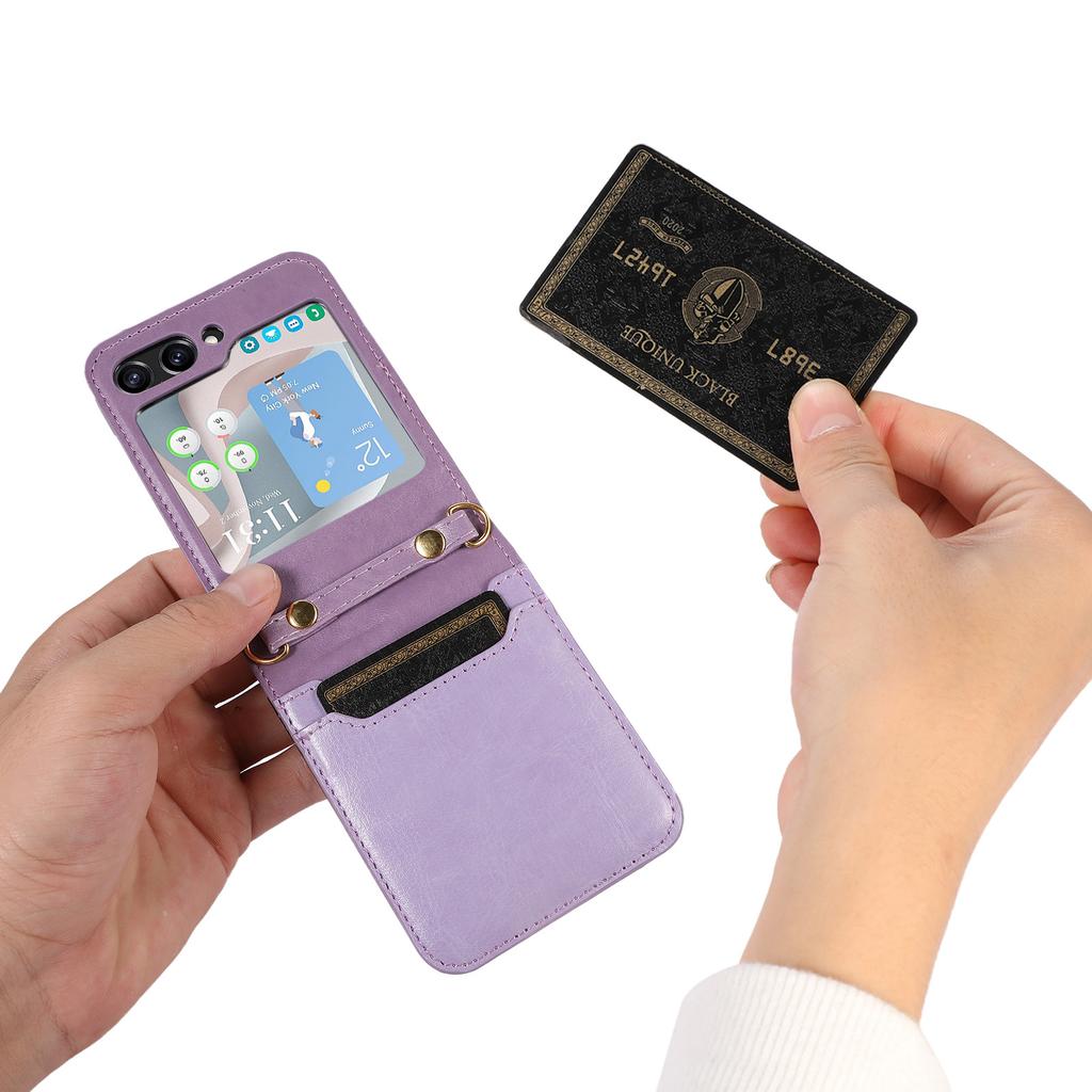 New Model Is Suitable for Samsung Z Flip5 Mobile Phone Case Folding Flip4 Crossbody Mobile Phone Leather Case Card Protection Case
