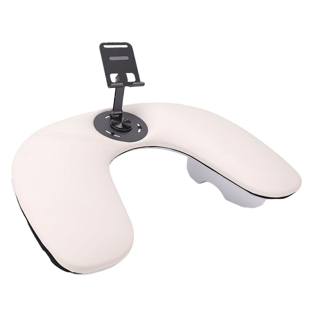 Nail Arm Rest for Nail Tech with Phone Holder U Shaped Manicure Hand Rest Tilted for Salon Home Use White