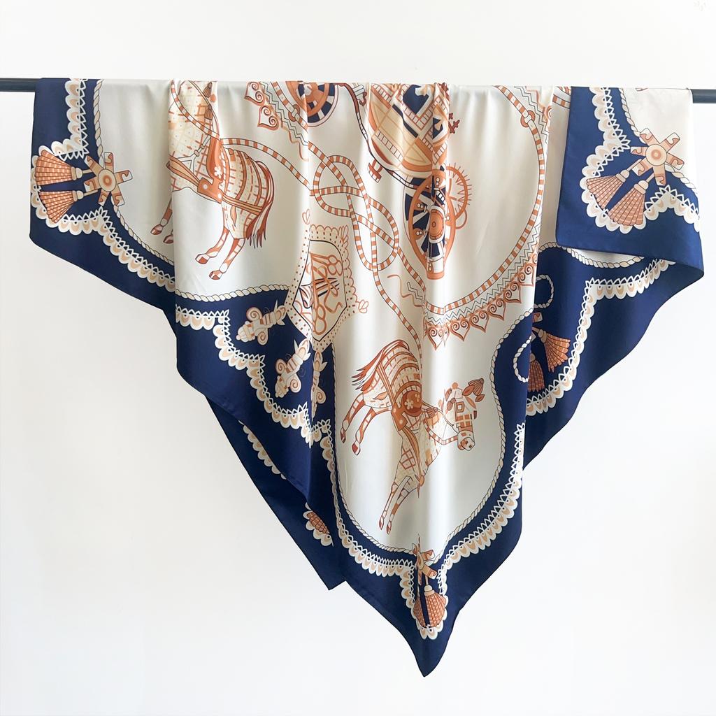 Summer New Twill Large Square Scarf Silk Scarf for Women, Versatile British Carriage Print Decoration, Sun-protection Shawl, Thin Scarf