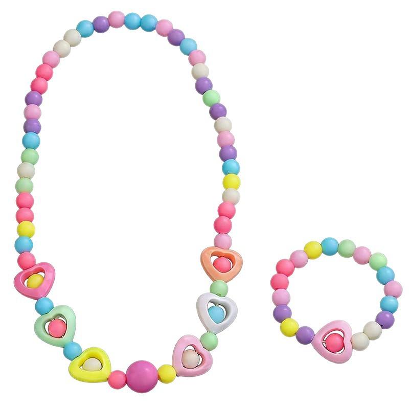 Boys And Girls Baby Princess Candy Color Beaded Necklace Bracelet Set Flower Pearl Bow Dress Accessories