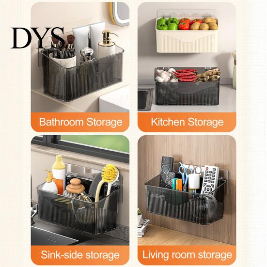 Space Saving Wall Container Wall-mounted Storage Rack, Transparent Plastic Organizer Bin, Multi Purpose Self Adhesive No Drill for Toiletries