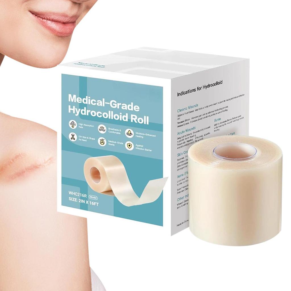 16.4ft Hydrocolloid Roll for Wound Care Hydrocolloid Bandages with Self-A Waterproof Cuttable Pad for Daily Wear Face Body Burns