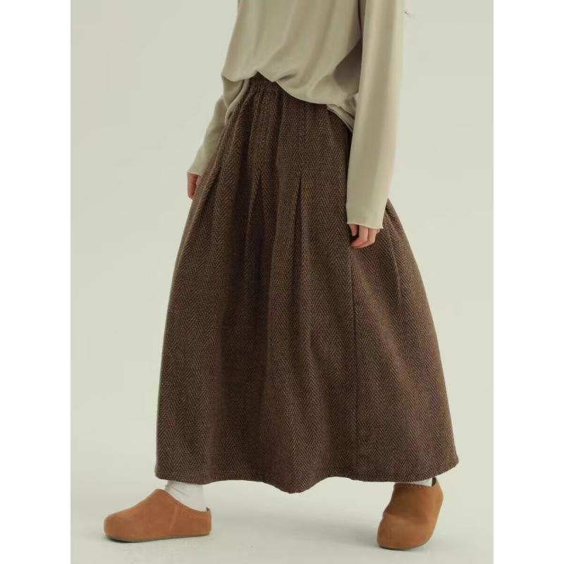 Retro Casual A-Line Woolen Slimming Skirt Large