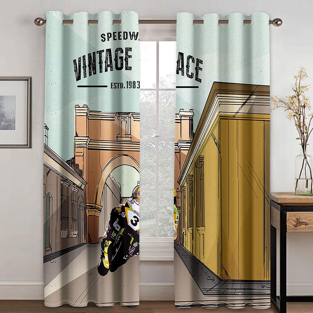 3D Printing Boy Curtains Motorcycle Window Curtains Polyester Drapes for Bedroom Living Room Decor With Hook