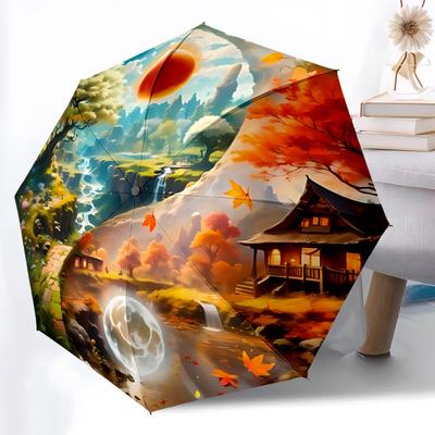 1PC Fantasy Landscape Automatic Open/close Umbrella with 8-Rib Structure for Women/Men, All-Season Use - Travel Essential, Stylish Accessory, Highqual