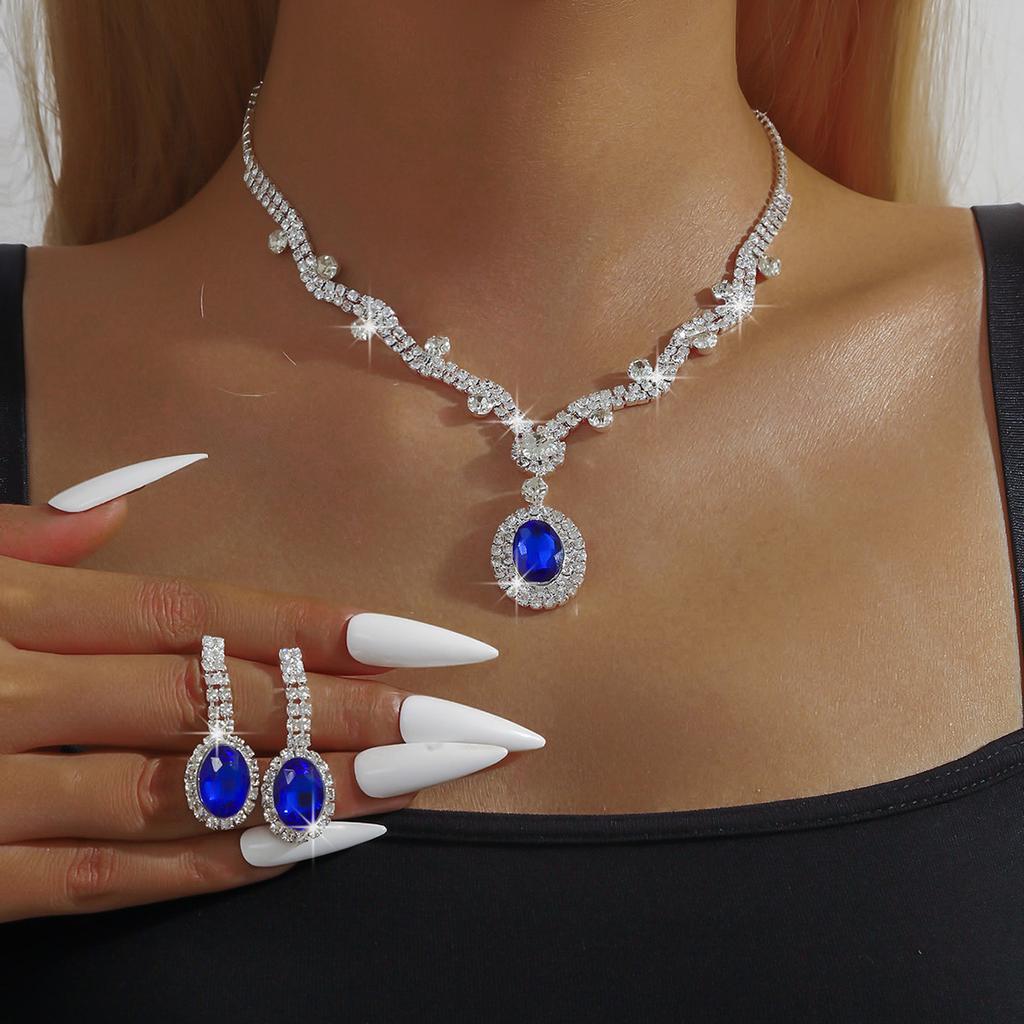 3Pc Women'S Stylish Stylish Copper Claw Chain Geometric Gem Pendant Necklace Earrings Jewelry Set Bridal Wedding Occasion Banquet Gathering Party
