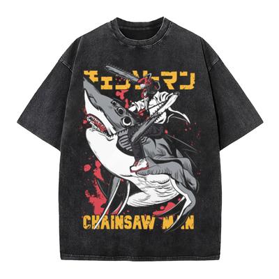Chainsaw Man Anime Grafické Tričko Retro Vypraná Černá Bavlna Krátký Rukáv Pánské Ležérní Potisk Horní Díl Manga Móda