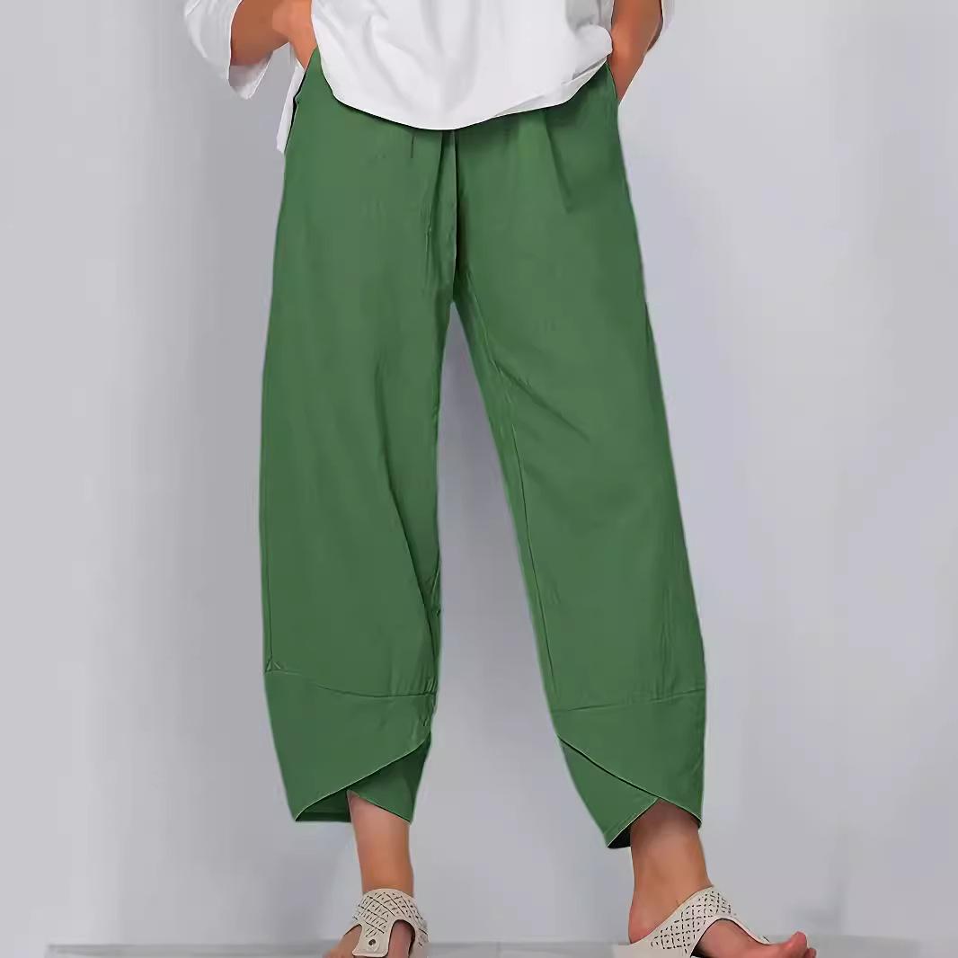 

Женские модные хлопково-льняные брюки с широкими штанинами - Свободный крой, Эластичная талия, Длина до щиколотки Small армия зеленый