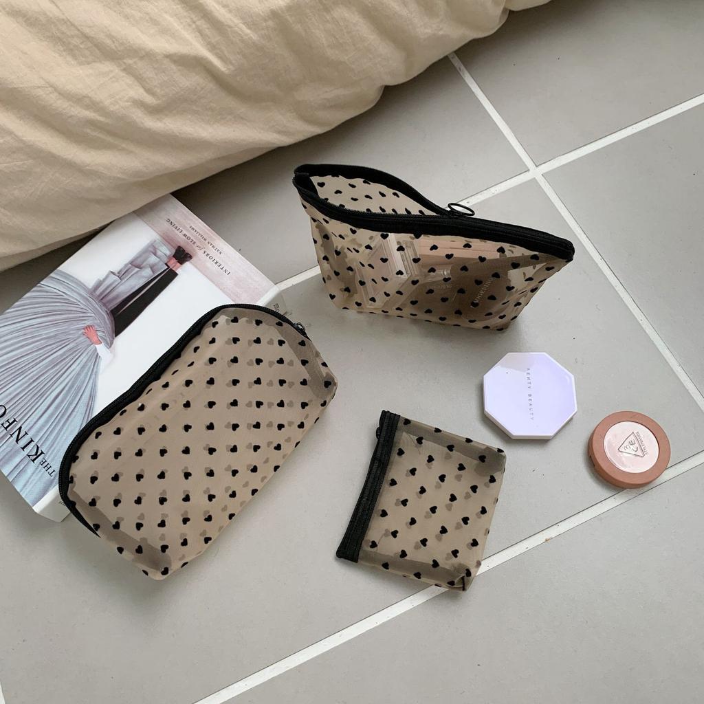 Transparent Pattern Heart Makeup Bag Big Capacity Portable Travel Storage Bag